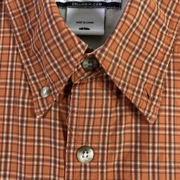 Columbia Shirt Men Large Orange Plaid Button Down Long Sleeve Pocket Preppy READ - Picture 6 of 16